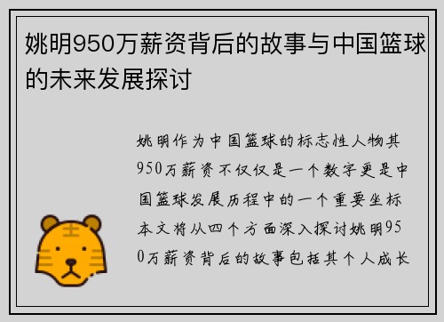 姚明950万薪资背后的故事与中国篮球的未来发展探讨